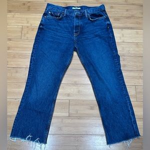 Grlfrnd Womens High Rise Fringe Ankle Cropped Tatum Jeans Women’s 29 Blue Denim